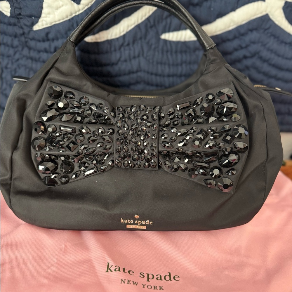 Kate Spade Black Gem-Embellished bow Shoulder Bag